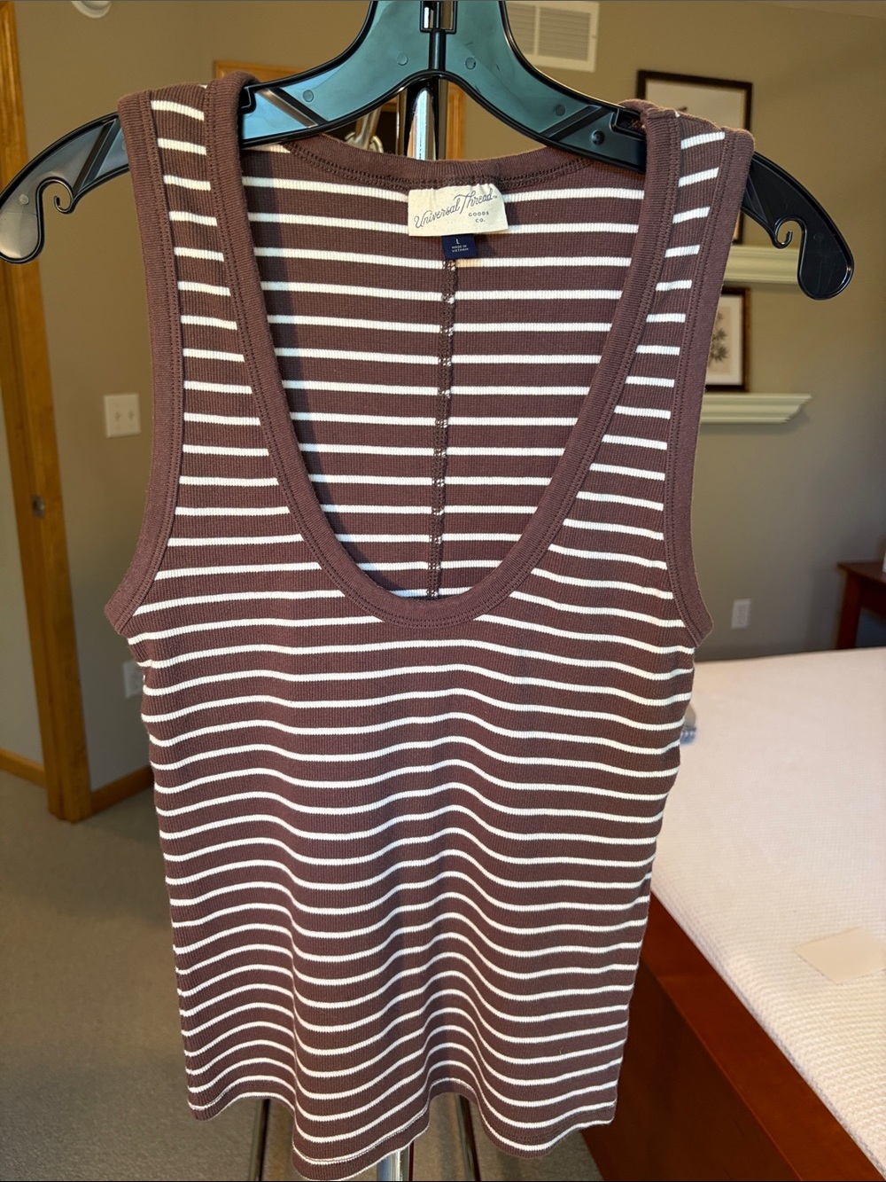 Universal Thread Brown & White Striped Ribbed Tank